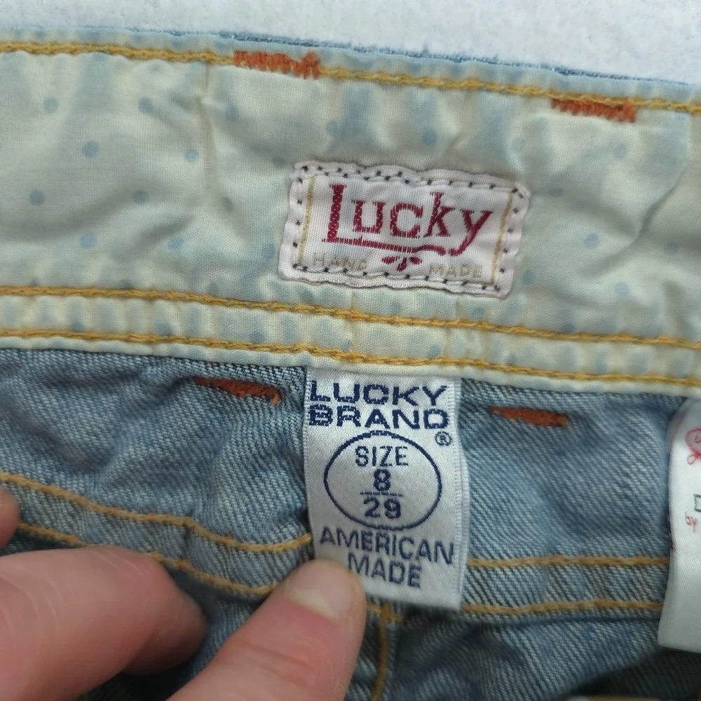 Lucky Brand Skirt Womens 8 Blue Denim Dungarees Mini Frayed Hem Y2K USA Made Raw